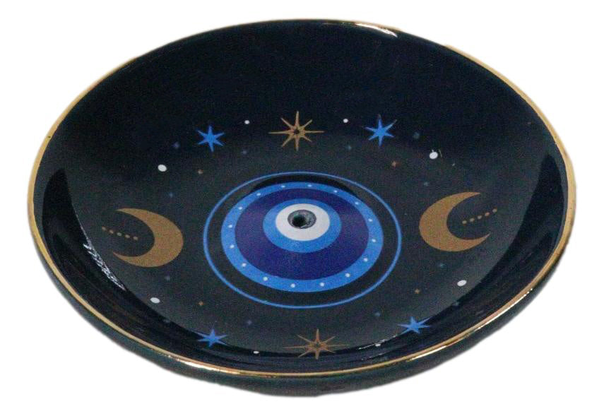 Ebros Gift All Seeing Eye Triple Moon Incense Stick Holder Dish Catcher