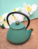 Green And Gold Chrysanthemum Textured Petite Cast Iron Teapot 10oz Tea Pot