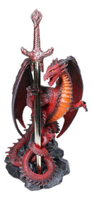 Red Lava Volcano Rock Widow Blade Dragon Figurine With Letter Opener Sword