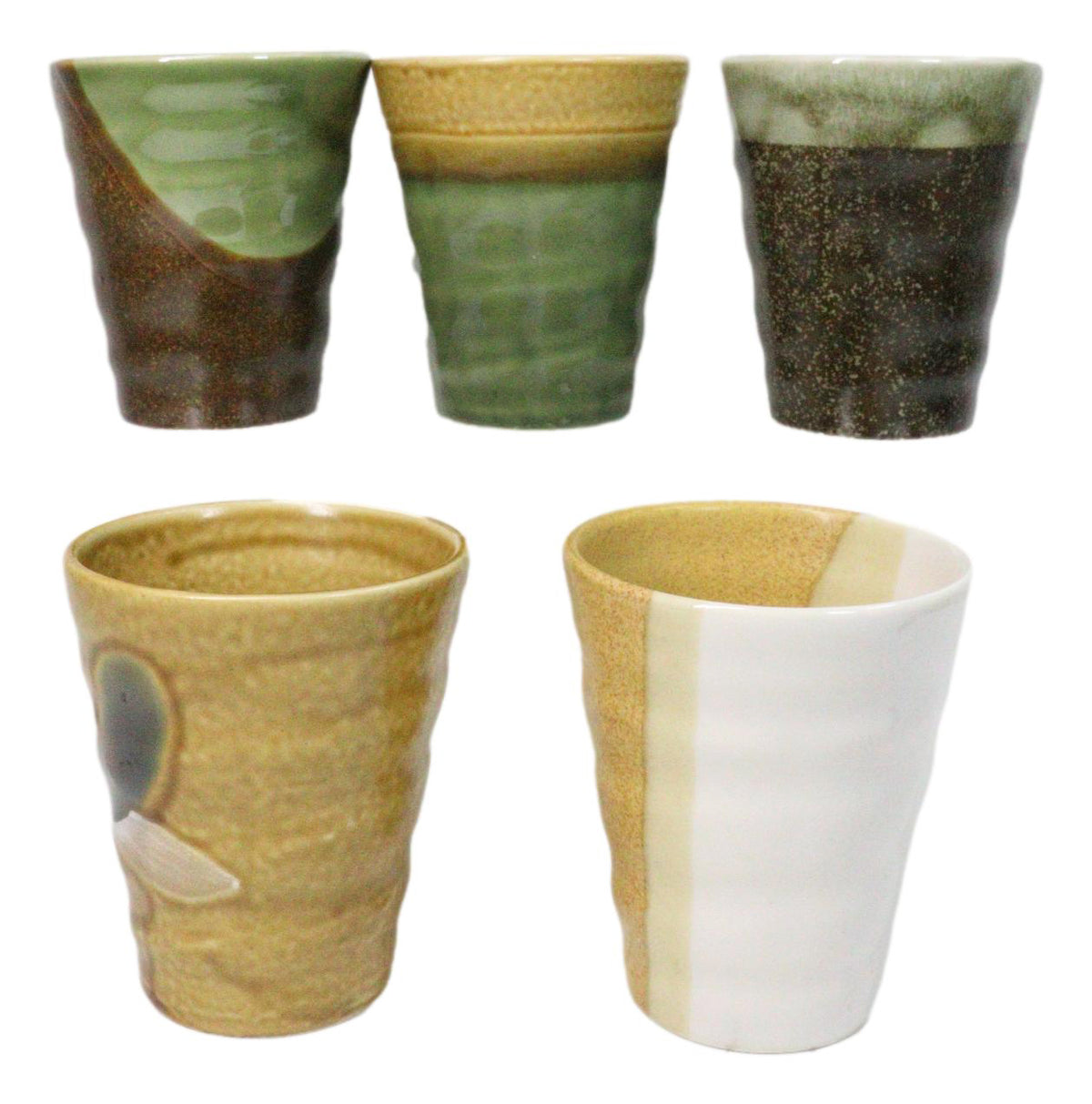 Abstract Art Tenmoku Glazed Ceramic 10oz Coffee Tea Cup Set of 5 Made In Japan