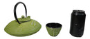 Green Dragonfly Traditional Tetsubin Cast Iron Tea Pot With 4 Cups Set 37oz
