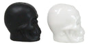 Matte Black And White Sugar Skulls Salt And Pepper Shakers Set Ceramic