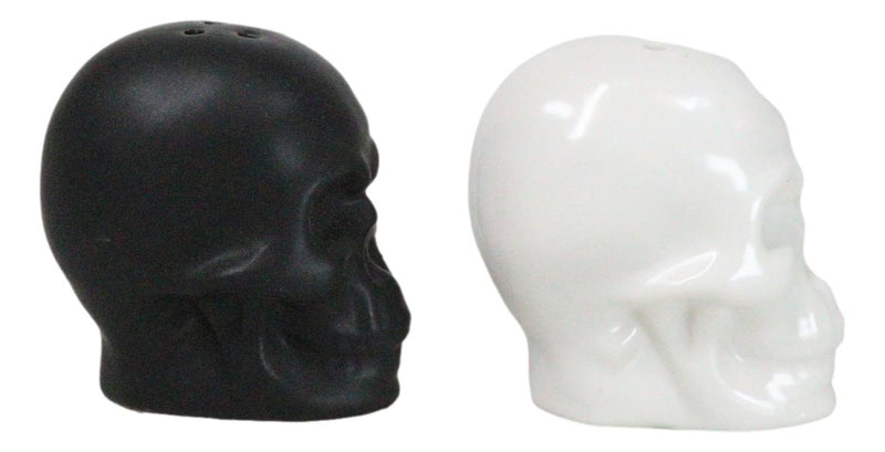 Matte Black And White Sugar Skulls Salt And Pepper Shakers Set Ceramic