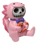 Furrybones Cute Pink Loti The Axolotl Holding Worm Skeleton Figurine Furry Bones