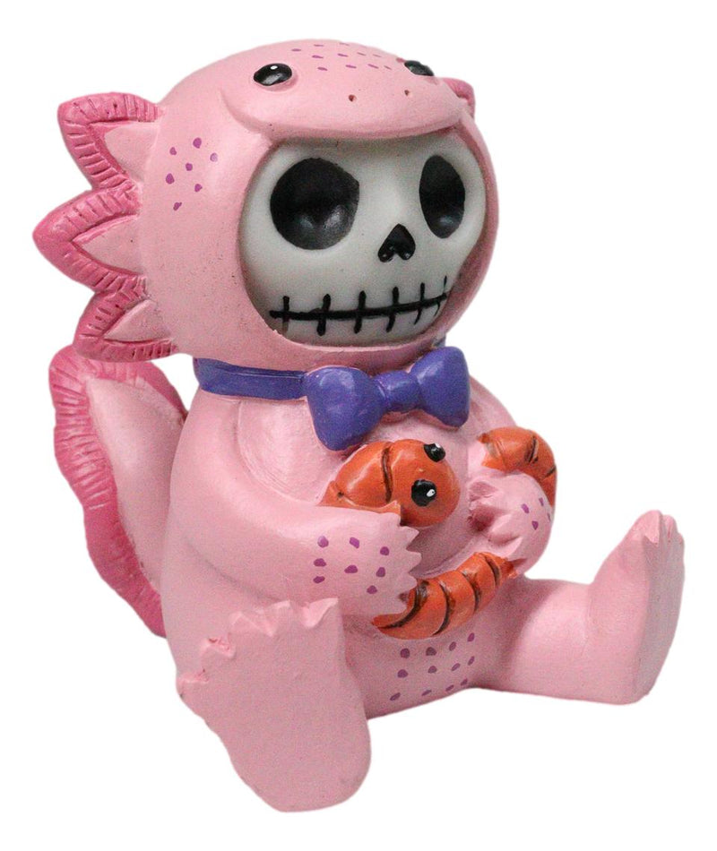 Furrybones Cute Pink Loti The Axolotl Holding Worm Skeleton Figurine Furry Bones