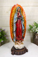 Colorful Devotional Blessed Virgin Our Lady of Guadalupe Statue With Ornate Base
