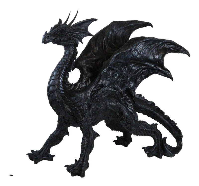 Large 24"L Nightfury Black Shadow Dragon Standing With Perched Up Wings Statue