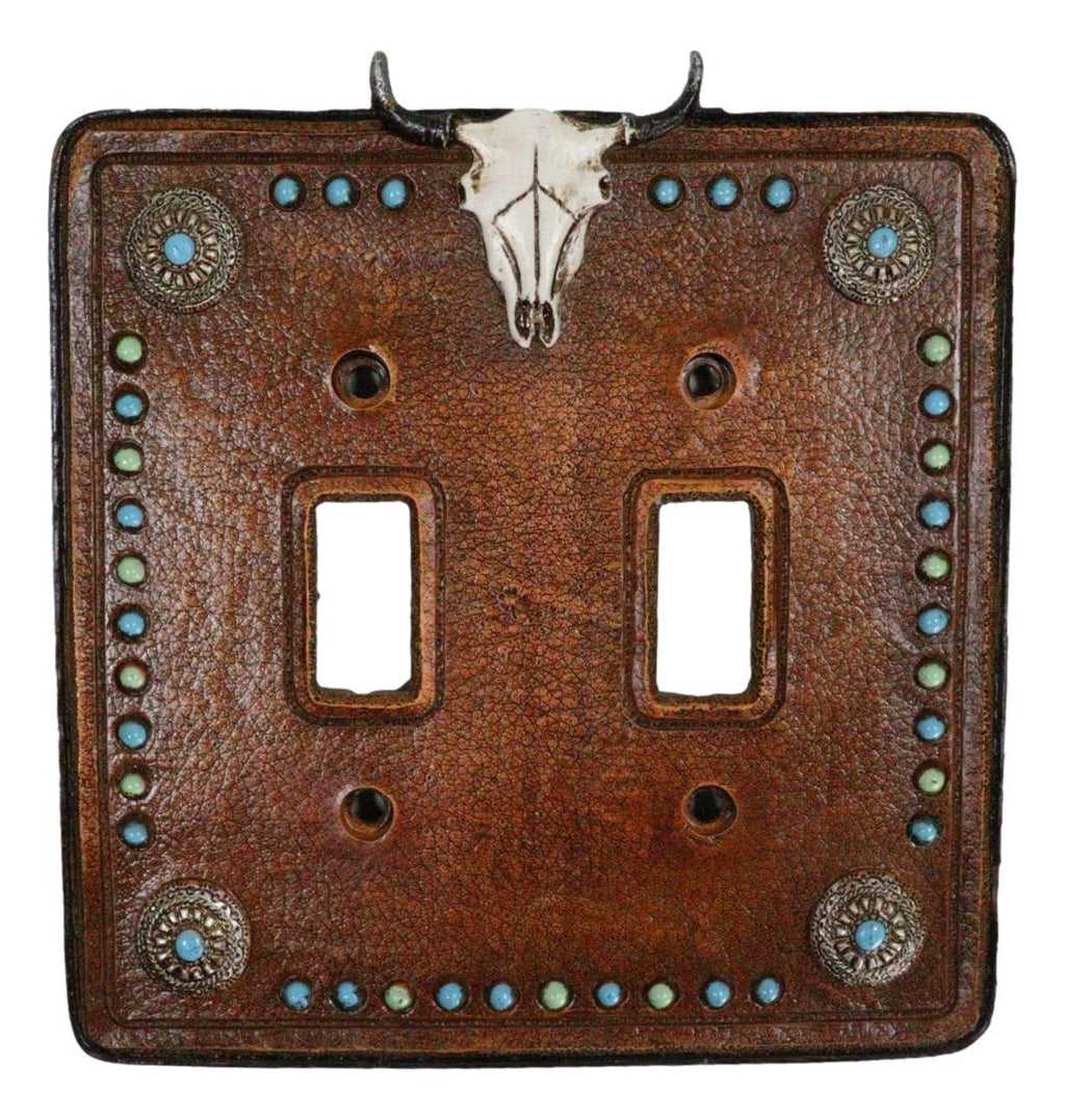 Cow Toggle Set of 2 Western Cow Skull Turquoise Conchos Wall Double Toggle Switch ...