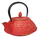Red And Gold Traditional Ginko Tetsubin Medium Cast Iron Teapot 28oz Tea Pot