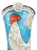 Rustic Western Blue Turquoise White Breasted Rooster Cowboy Boot Vase Figurine