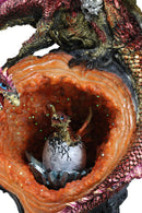 Pink Gold Dragon On Faux Crystal Orange Rock Geode With Hatchling Egg Figurine