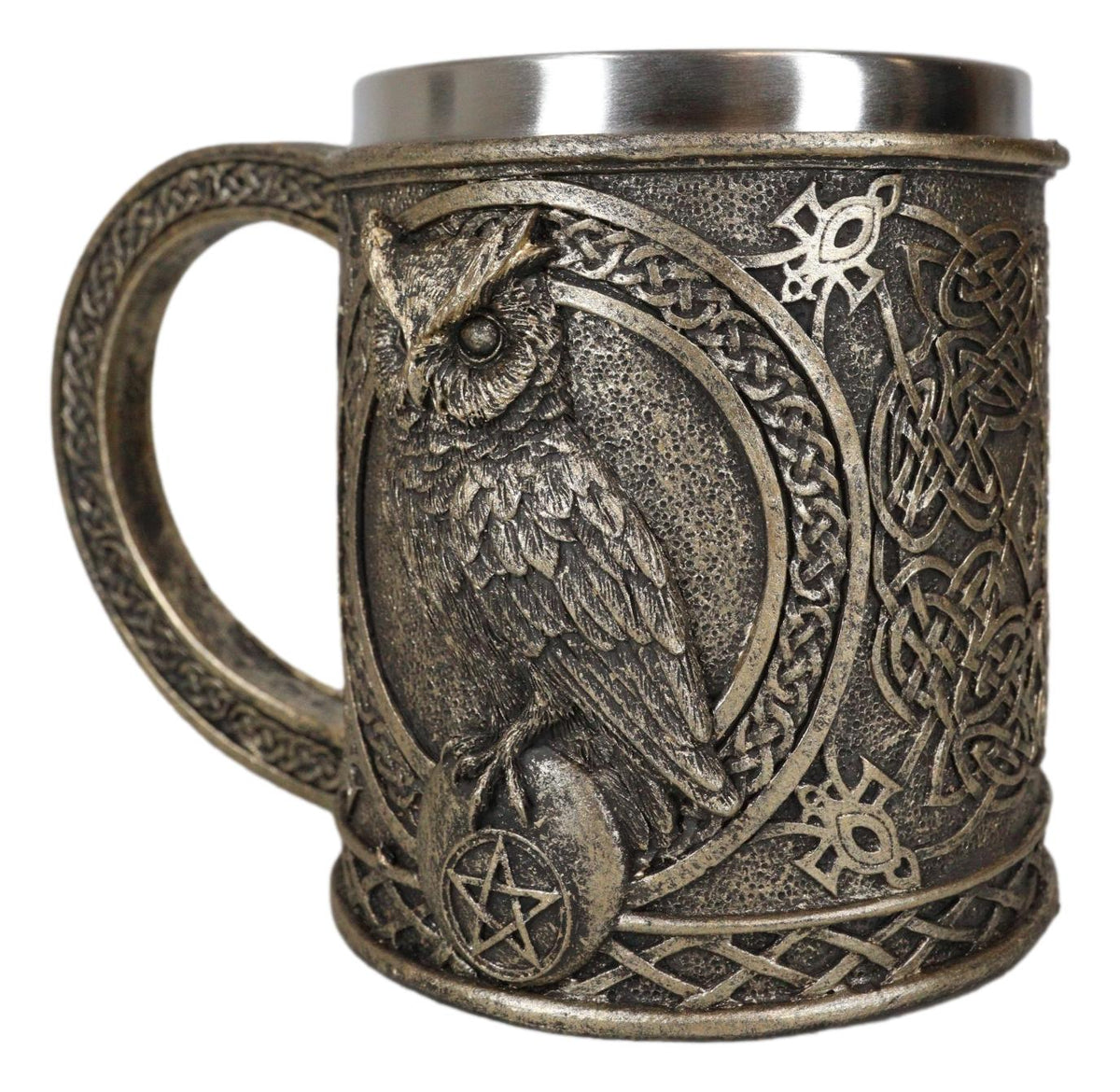 Celtic Knot Wicca Wise Great Horned Owl Perching On Pentagram Star Coffee Mug