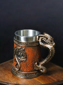 Large Dragon Barrel Mug with Sword Sculpted Handle – Medieval Drink Tankard 20oz