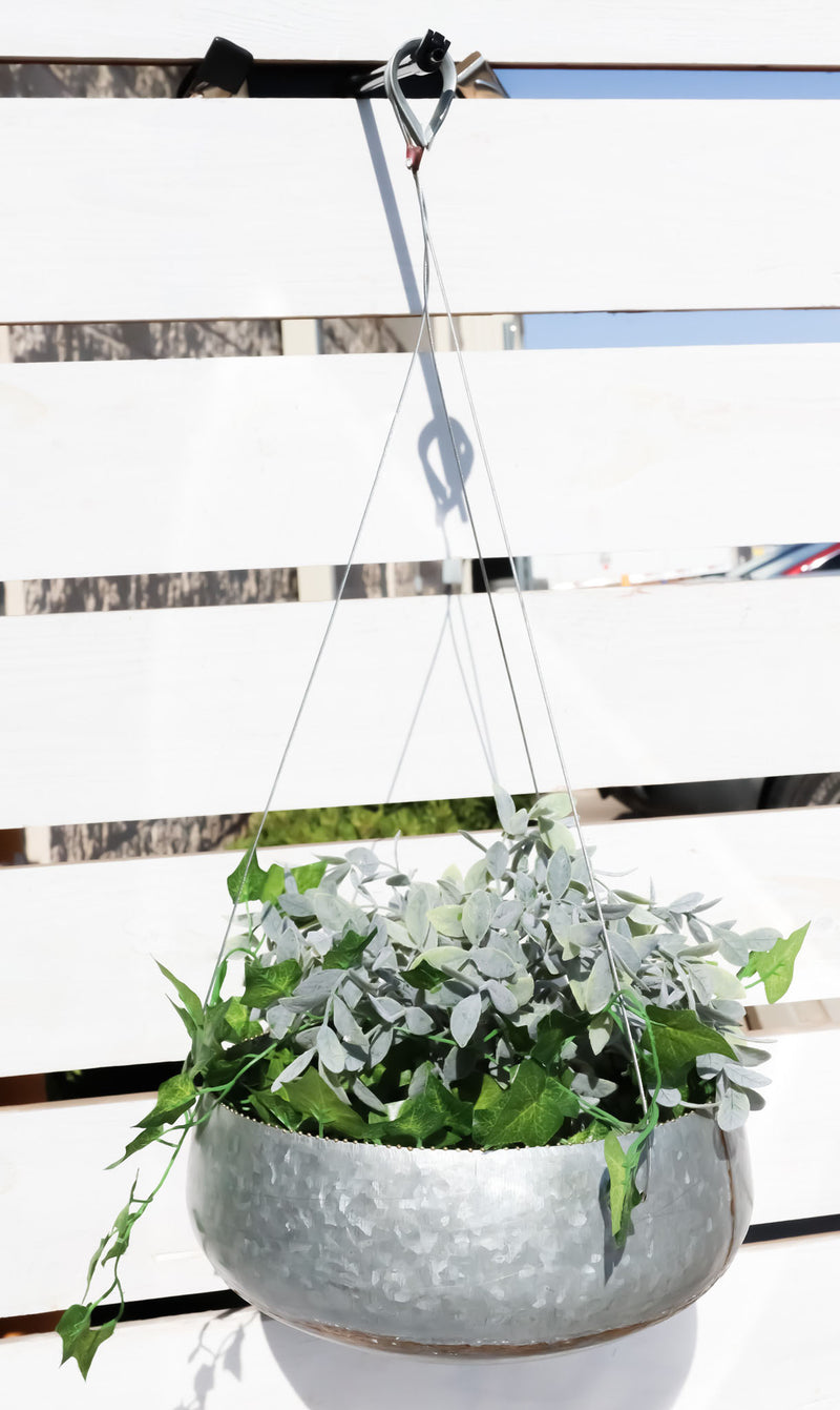 Farmhouse Rustic Galvanized Metal Gold Accent Hanging Round Wall Planter 11" Pot