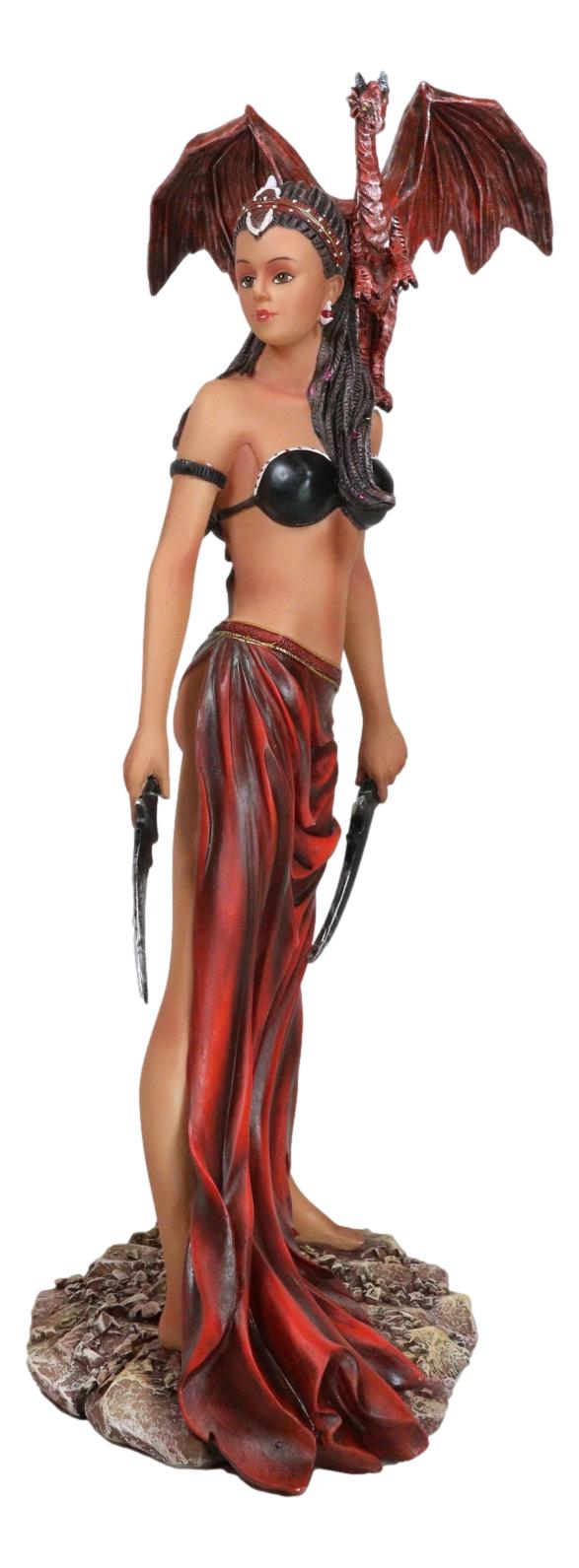 Tribal Warrior Dragon Witch Ebony Princess Meike Holding Falcata Blades Statue