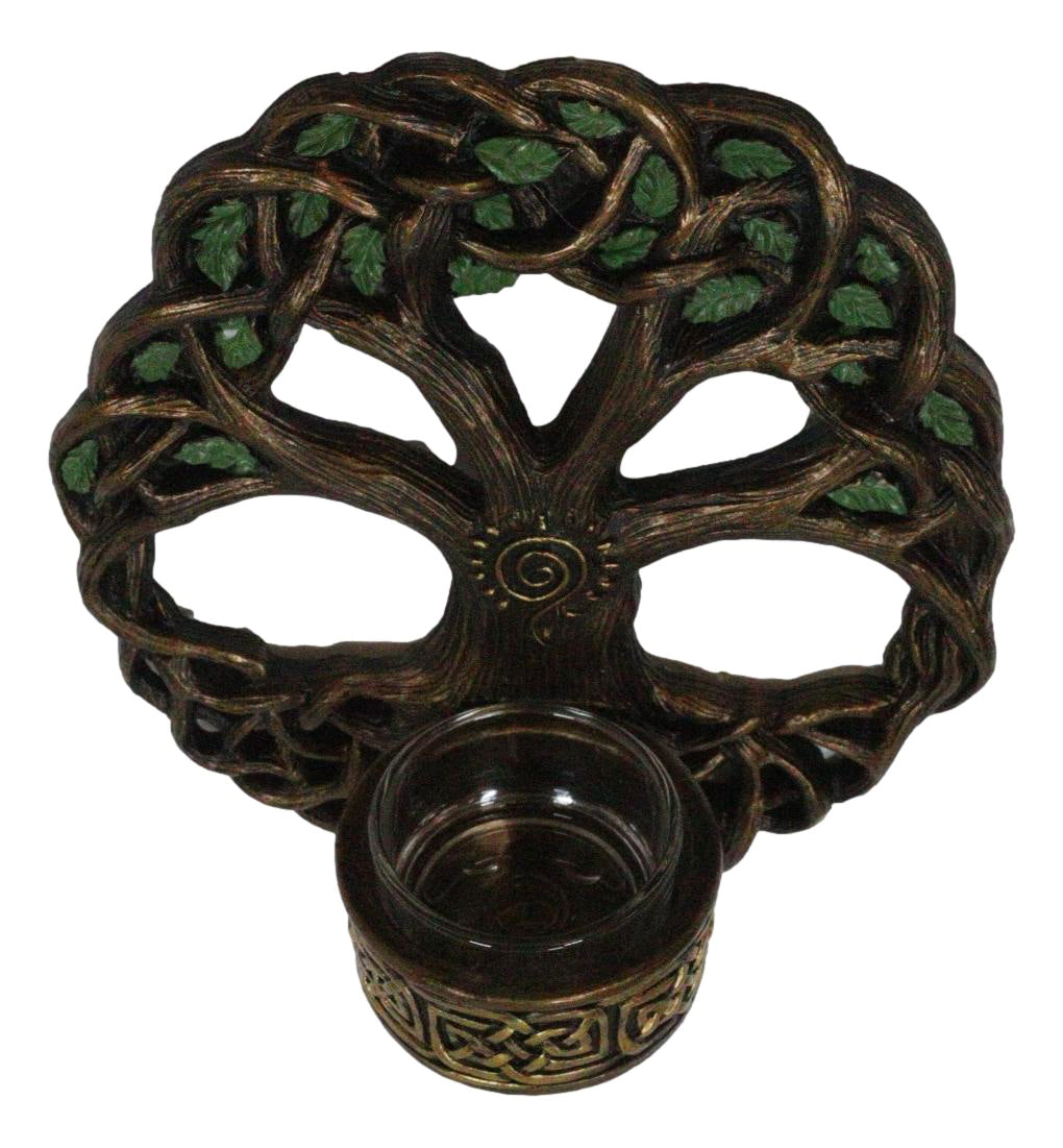 Wiccan Celtic Knotwork Tree Of Life Votive Candleholder Wall Sconce Plaque Decor - Ebros Gift