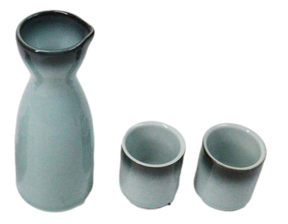 Blue Sky And Stars Seikai Porcelain Japanese Wine Sake Flask With 2 Cups Set