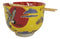Japanese Cranes With Red Moon Yellow Donburi Ramen Soup Bowl With Chopsticks Set