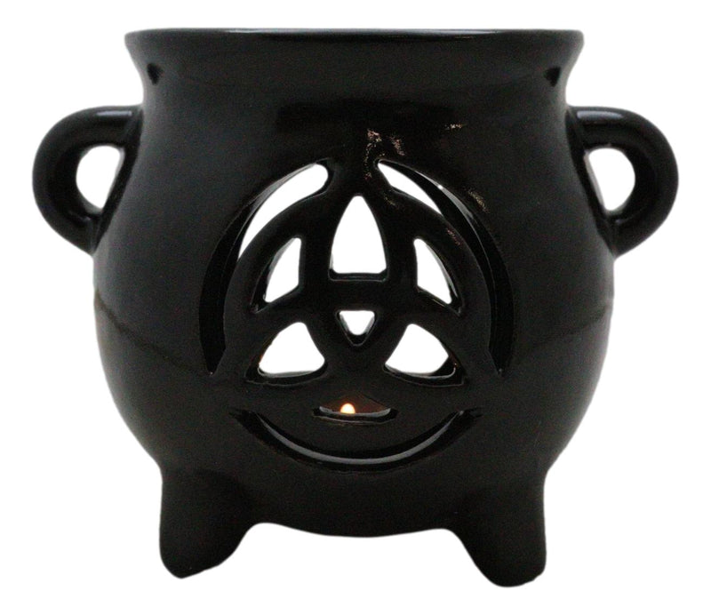 Wicca Witchcraft Triquetra Black Cauldron Essential Oil Warmer Candle Holder