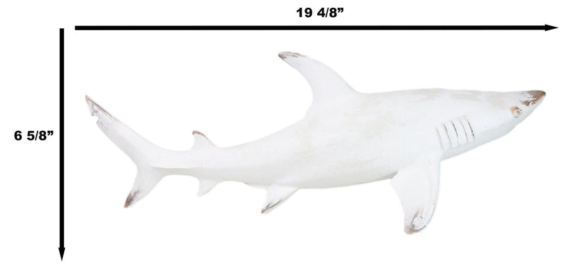 Nautical Ocean Marine Great White Shark Swimming Antiqued White Figurine 19.5"L