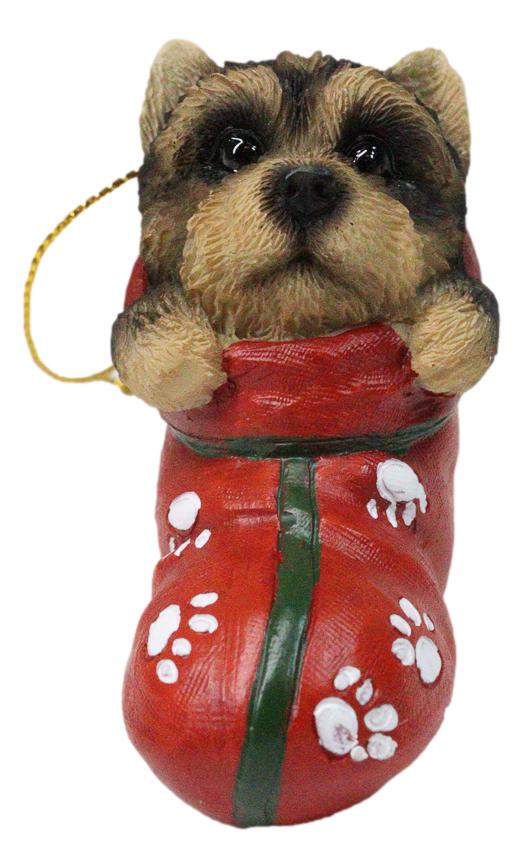 Yorkshire Terrier Yorkie Puppy In Sock Holiday Fest Christmas Ornament Figurine