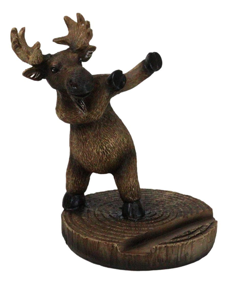 Rustic Western Whimsical Elk Moose Standing On Tree Ring Cell Phone Holder Stand