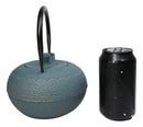 Round Teal Blue Seigaiha Waves Large Cast Iron Tetsubin Teapot 40oz Tea Pot