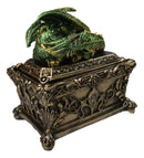 Green Dragon Decorative Jewelry Trinket Box with Sleeping Dragon on Gothic Tomb