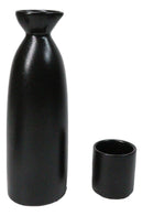 Minimalistic Black Kokuyo Porcelain Sake Carafe Flask 9oz & 4 Ochoko Cups Set