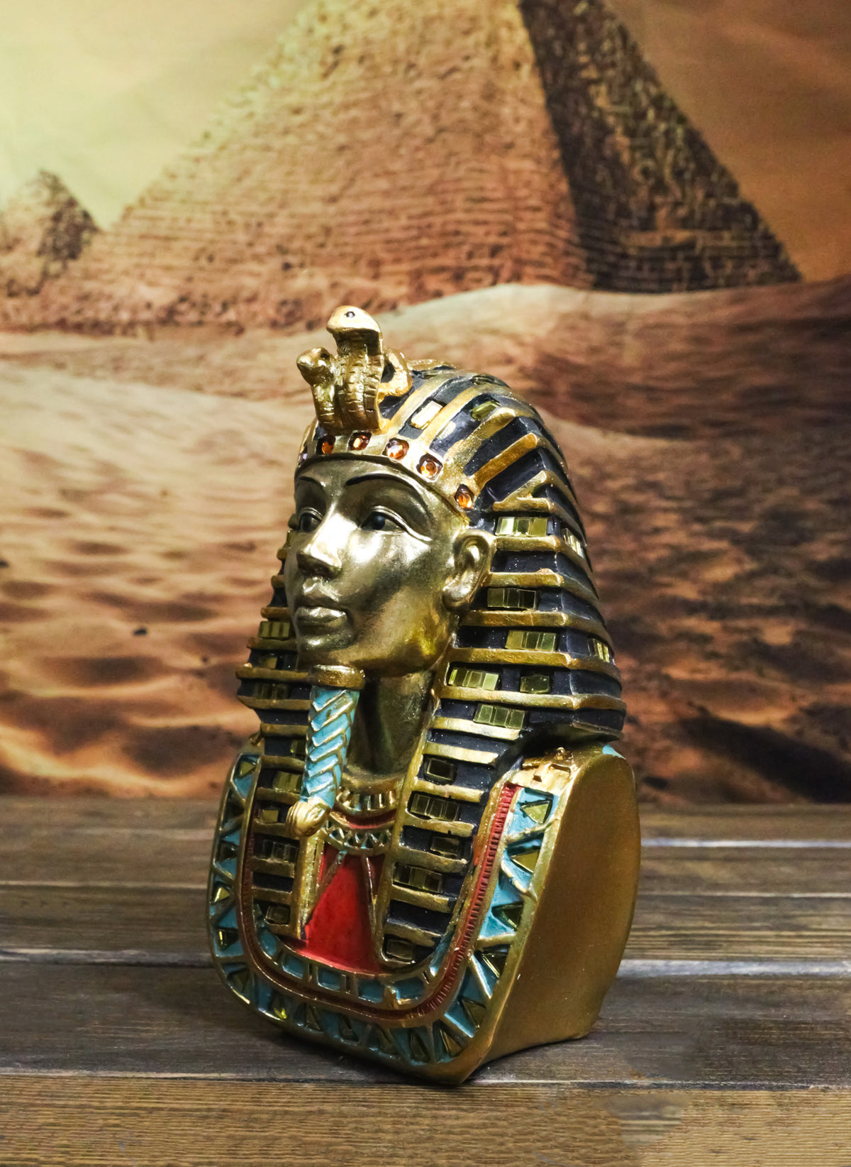 Ancient Egyptian Golden Cobra and Vulture Nemes Mask of Pharaoh Sculpture 6.5"H
