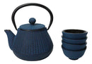 Royal Blue Tokusa Geometry Petite Cast Iron Teapot 10oz With 4 Mini Tea Cups Set