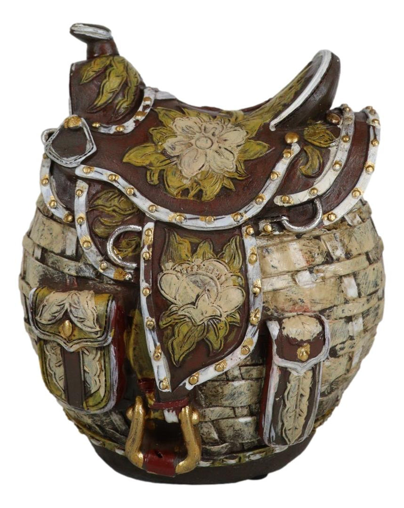 Rustic Western Brown Cowboy Horse Saddle Floral Wicker Design Coin Piggy Bank