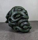Aztec Quetzalcoatl Green Slithering Snake Serpents Cranium Skull Figurine