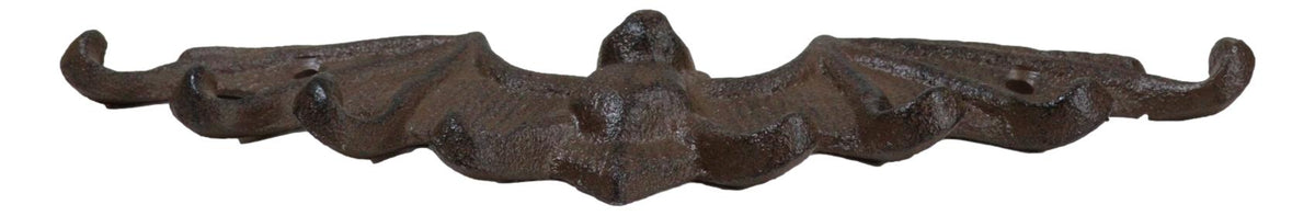 Cast Iron Rustic Dracula's Perch Winged Bat 8 Pegs Quadruple Wall Hook Decor