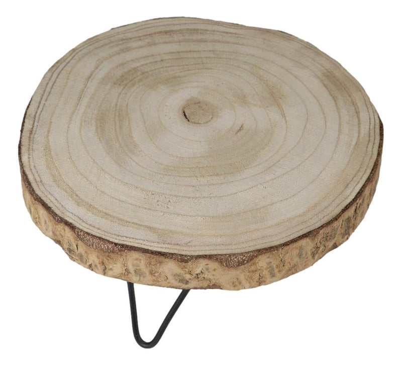 Unfinished Natural Wood Bark Round Slice with Metal Legs Pedestal Stand 9"D