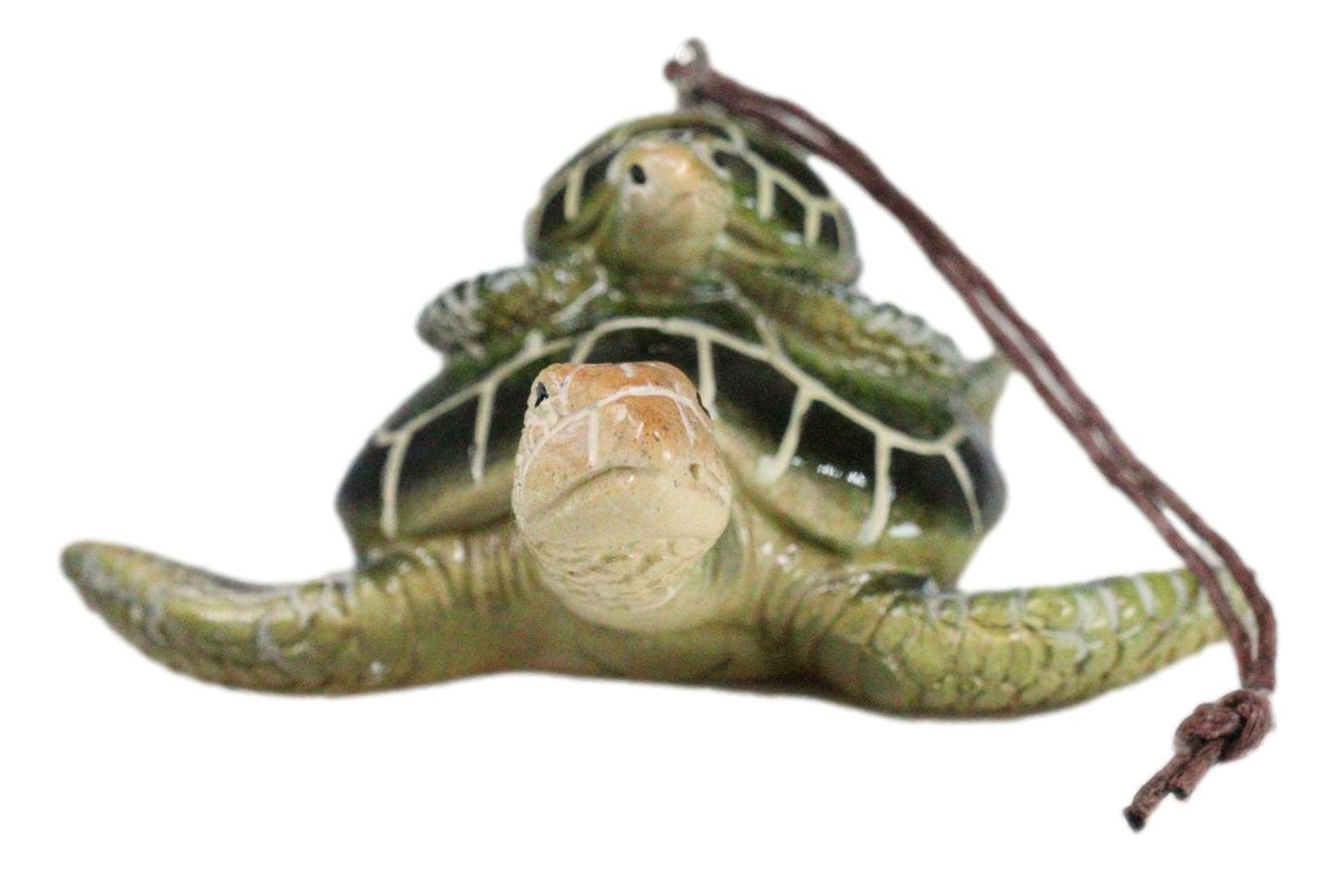 Set Of 6 Green Mother and Baby Sea Turtles Marine Wall Decor Tree Ornaments