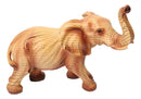 Safari Lucky Elephant Rustic Faux Wood Carved Resin Sculpture With Raised Trunk
