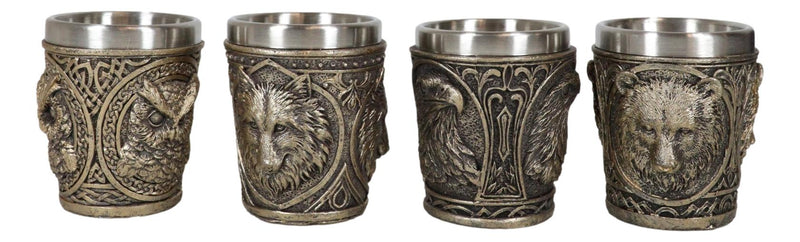 Animal Spirit Bald Eagle Owl Black Bear And Gray Wolf 2-Ounce Shot Glasses Set