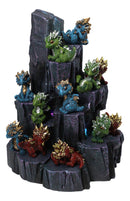 Medieval Mini Metallic Baby Dragons With Rock Mountain Display Figurine Set