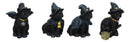 Set of 4 Halloween Black Cats With Witch Hats Broom Pentagram Mini Figurines