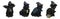 Set of 4 Halloween Black Cats With Witch Hats Broom Pentagram Mini Figurines
