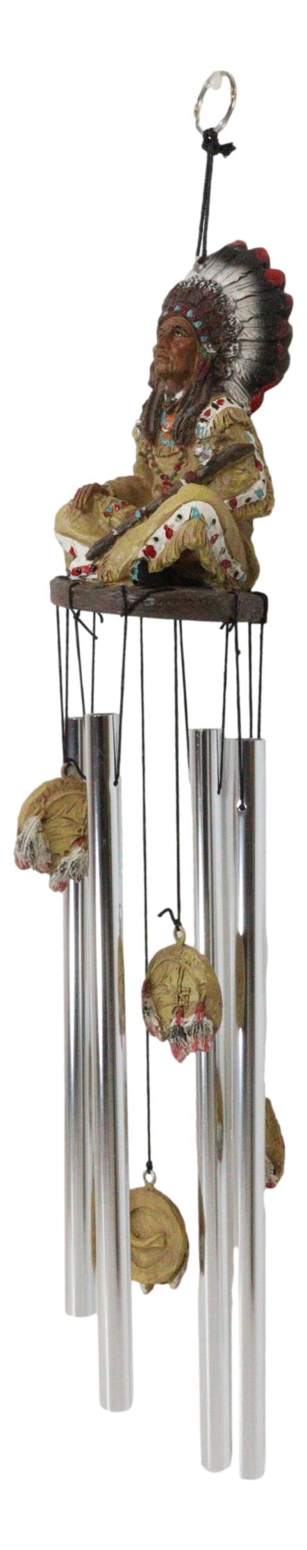 Western Indian Chief With Roach Headdress And Peace Pipe Decorative Wind Chime