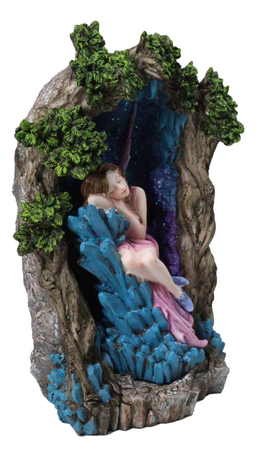 Sleeping Pink Fairy On Blue Crystals Enchanted Tree LED Backflow Incense Burner