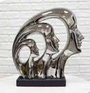 Silver Plated Ceramic Abstract Modern Gallery Art 3 Faces Family Unit Figurine