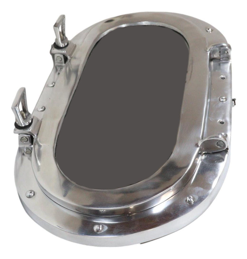 Polished Aluminum Nautical Marine Oval Ship Porthole Folding Wall Mirror 19"L