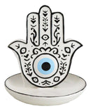 Wicca Hand of God Hamsa Palm Evil Eye Ceramic Backflow Incense Holder Figurine