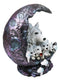 Snow White Wolf Mother With 4 Pups On LED Light Crater Crescent Moon Figurine