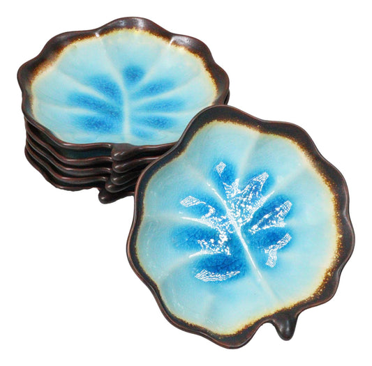 Pack Of 6 Blue Sky Aozora Kannyu Ceramic Leaf Shaped Deep Appetizer Salad Plates