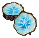 Pack Of 6 Blue Sky Aozora Kannyu Ceramic Leaf Shaped Deep Appetizer Salad Plates