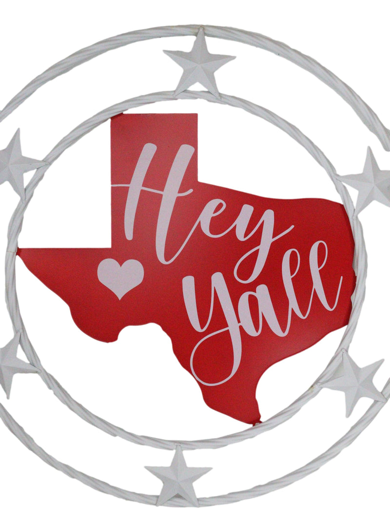 Rustic Western White Texas State Map with Hey Yall Heart Stars Wall Circle Sign
